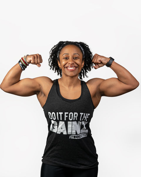 "DO IT FOR THE GAINZ" Women's Triblend Racerback Tank